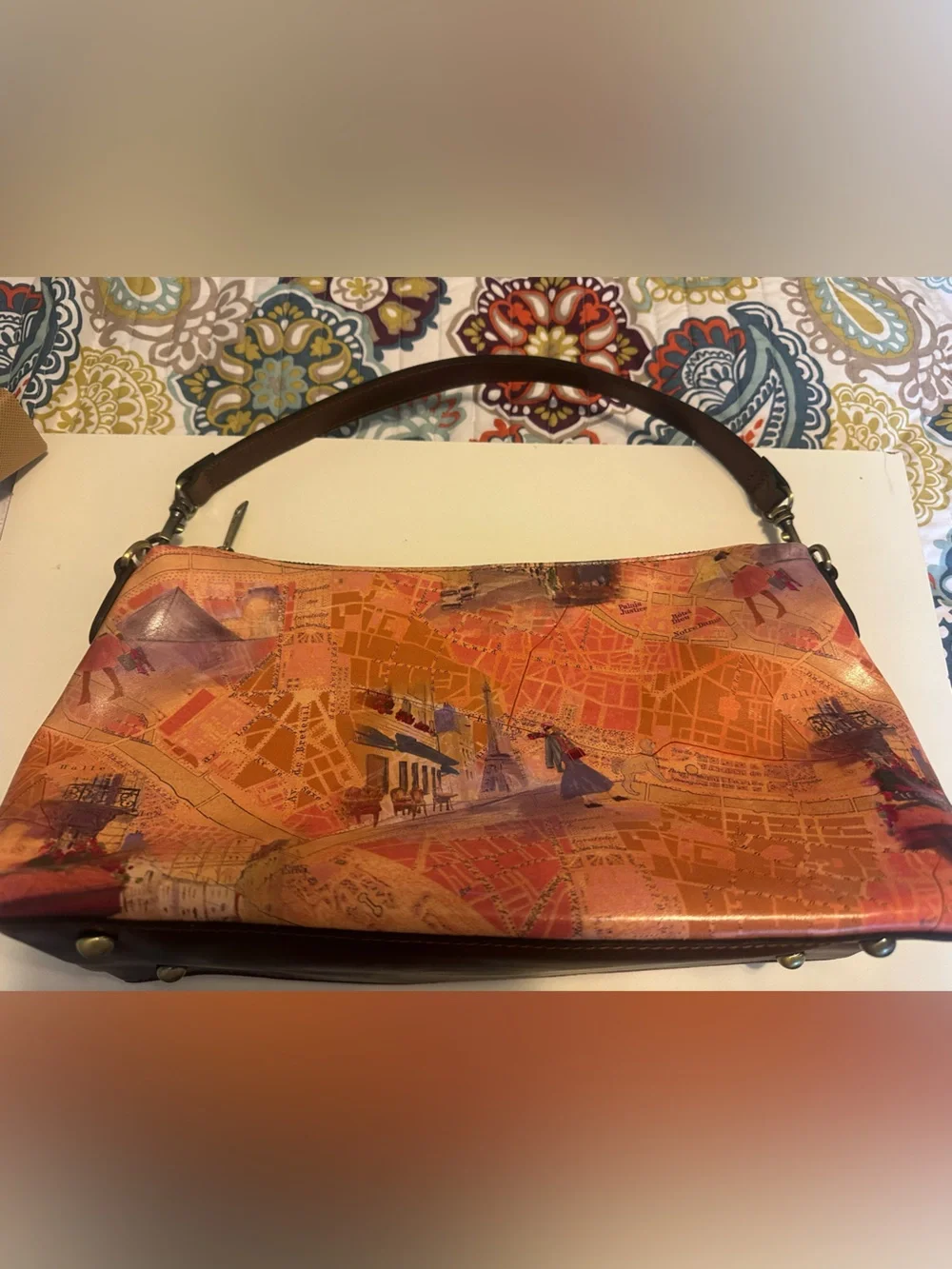 Patricia Nash Maura Paris Map Leather Crossbody Handbag Purse